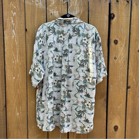 100% Silk Tropical Print Button Down Short Sleeve Collard Shirt Size Large - Picture 7 of 9